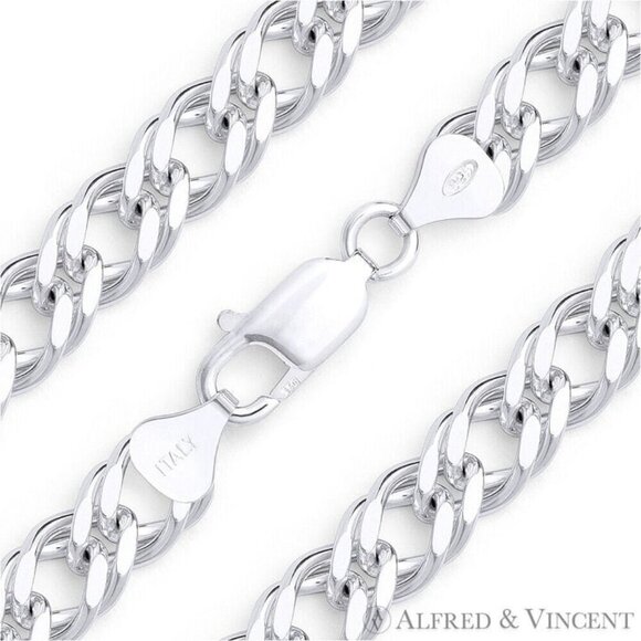 8.3mm Rombo Link Italian Chain Necklace in Solid .925 Sterling Silver - 18"